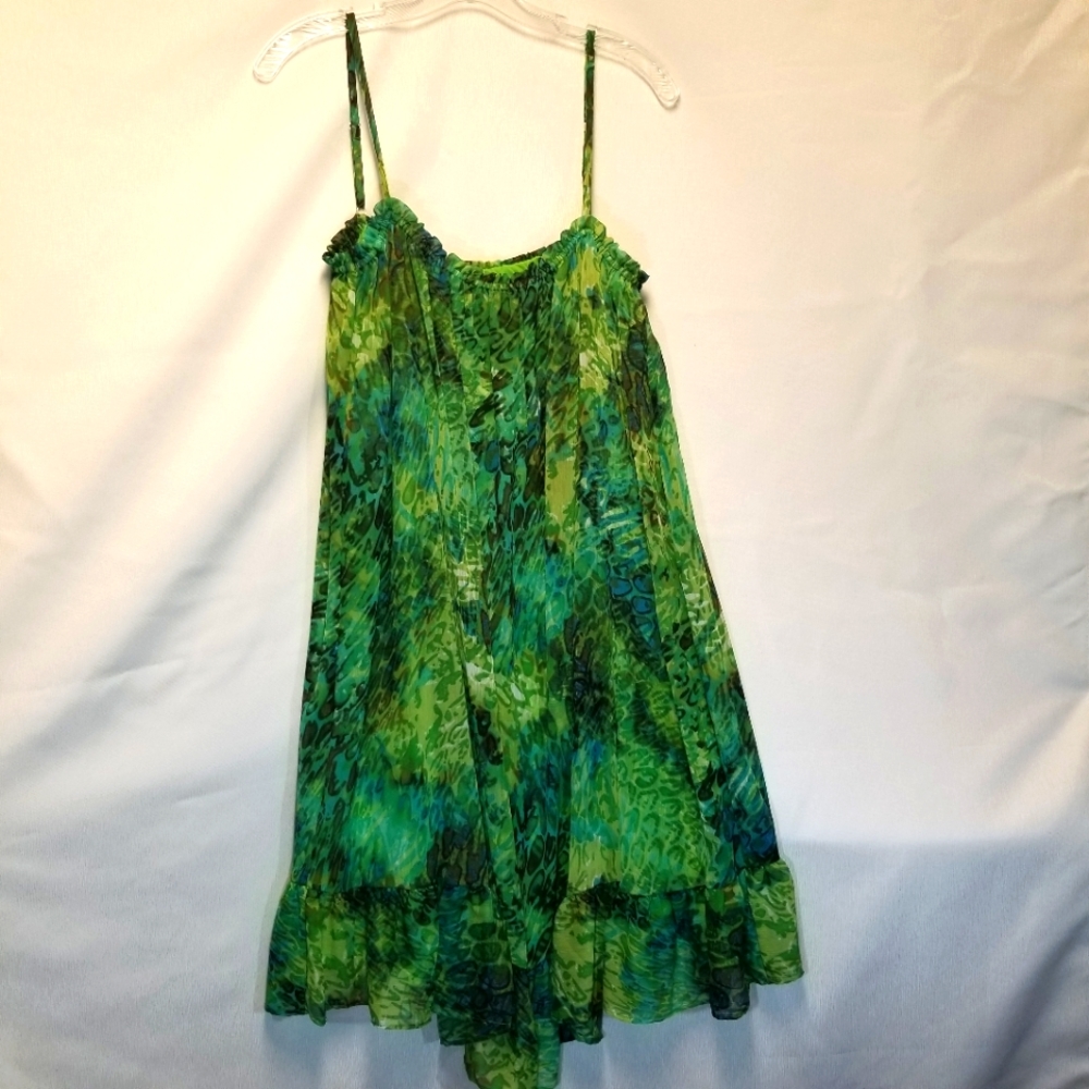 Madison Leigh Woman Dress Size 18 Green Spaghetti Straps Knee Length Green Brown